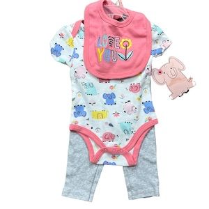 CJP 2 Piece Baby Girl Outfit Match Set Bodysuit, Pants, and Bib 3-6 Months NWT